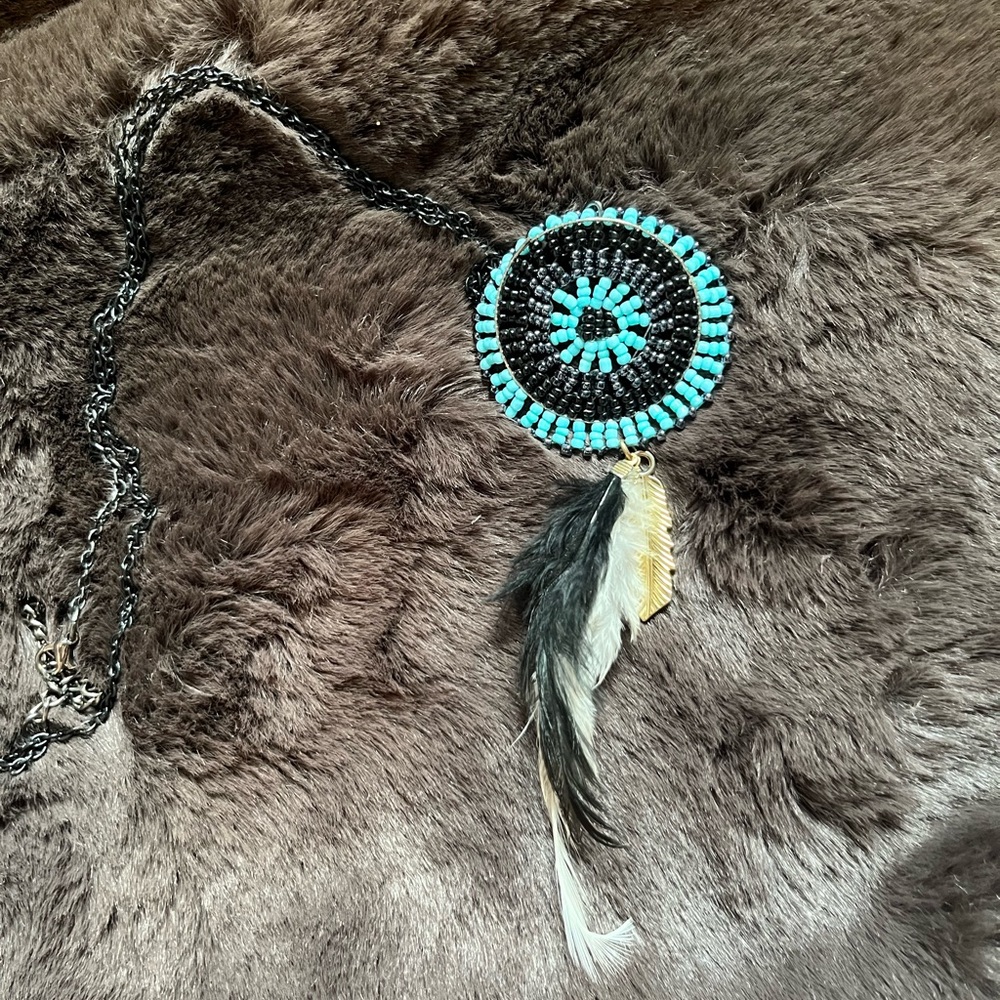 Beaded Mandala Feather Necklace